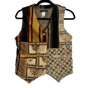 Citron Vintage Tapestry Patchwork Vest Artsy Western Moody Americana Boho Small